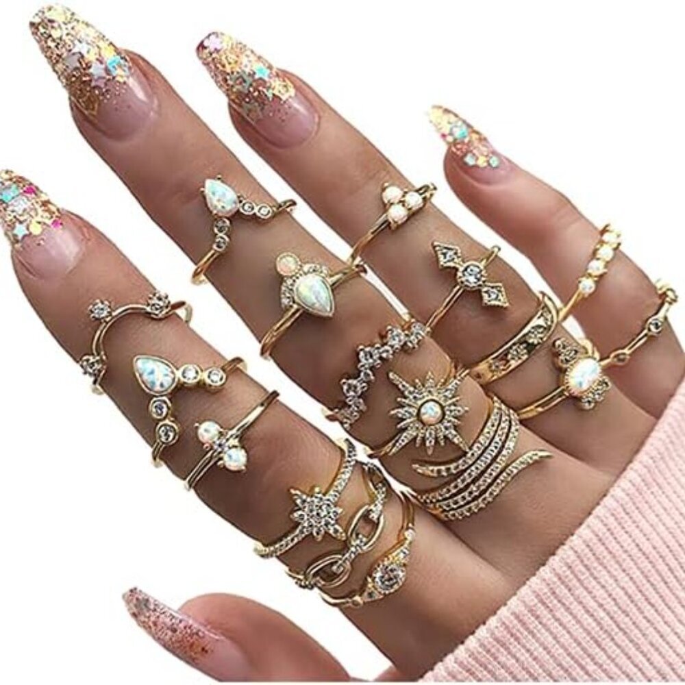 Gold Boho Ring Sets Stackable Knuckle Ring Vintag… - image 1